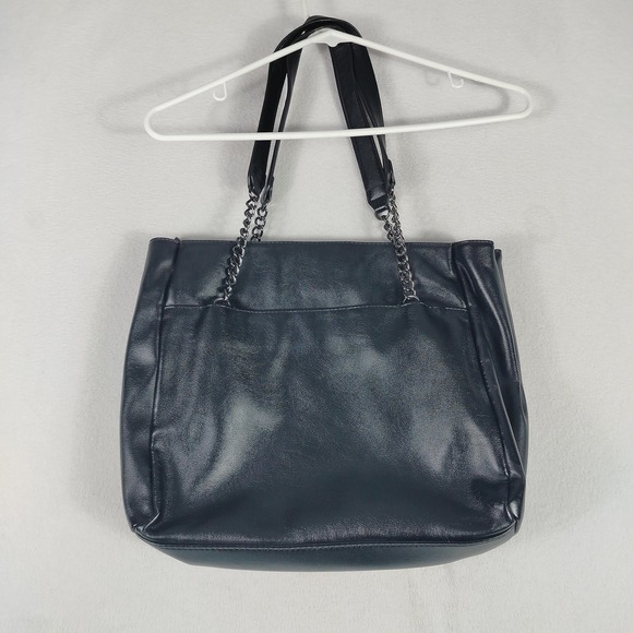 Simply Vera Wang Tote Bag Womens Black Faux Leather Chain Handles Kohl's Purse‎ - Picture 2 of 10